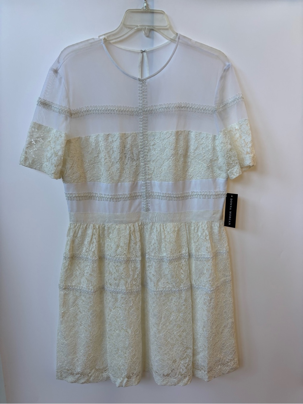 Donna Morgan Women's White Mini Lace A Sheer Panel Dress, Size 14